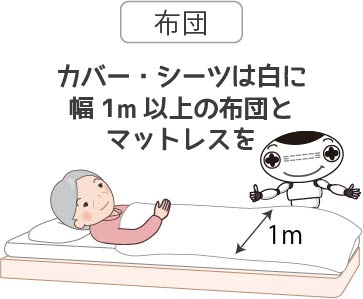 離床センサーe伝之介くん ご使用上の注意 カバーシーツは白 幅1m以上の布団とマットレスを使ってください